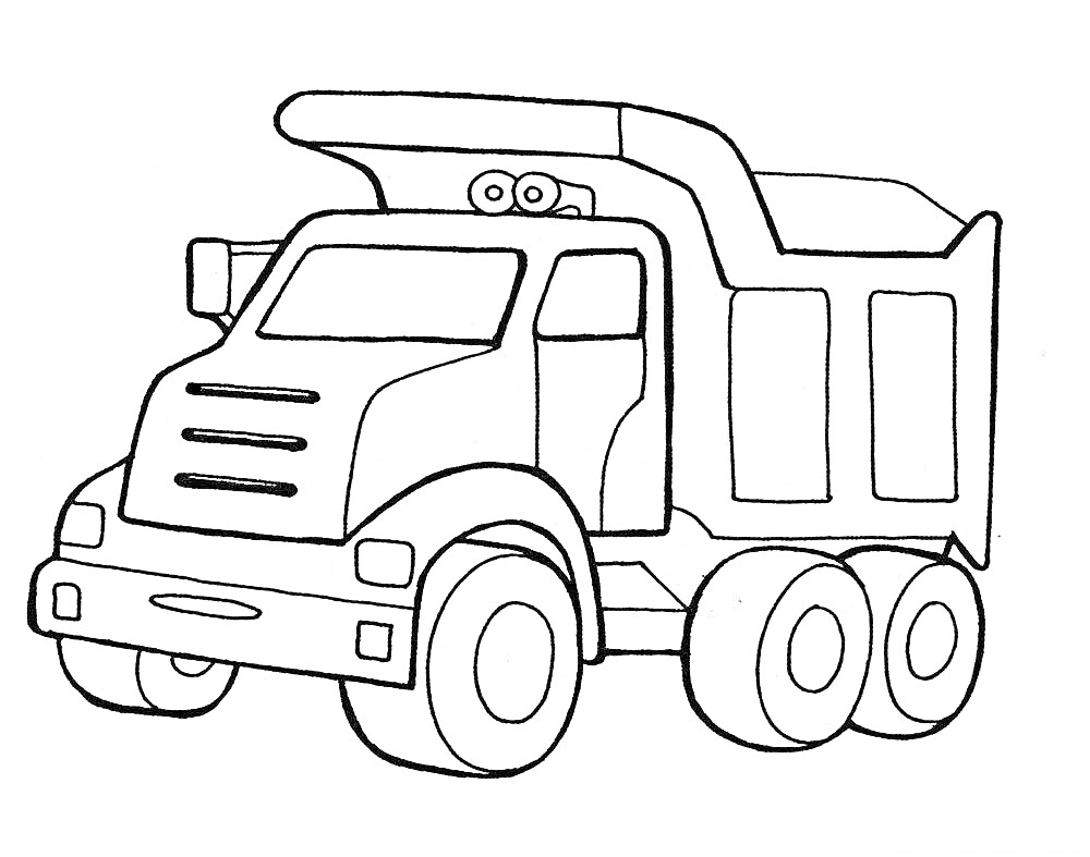 На раскраске изображено: Колеса, Транспорт, Для детей, Грузовая машина, Кабина водителя, Авто