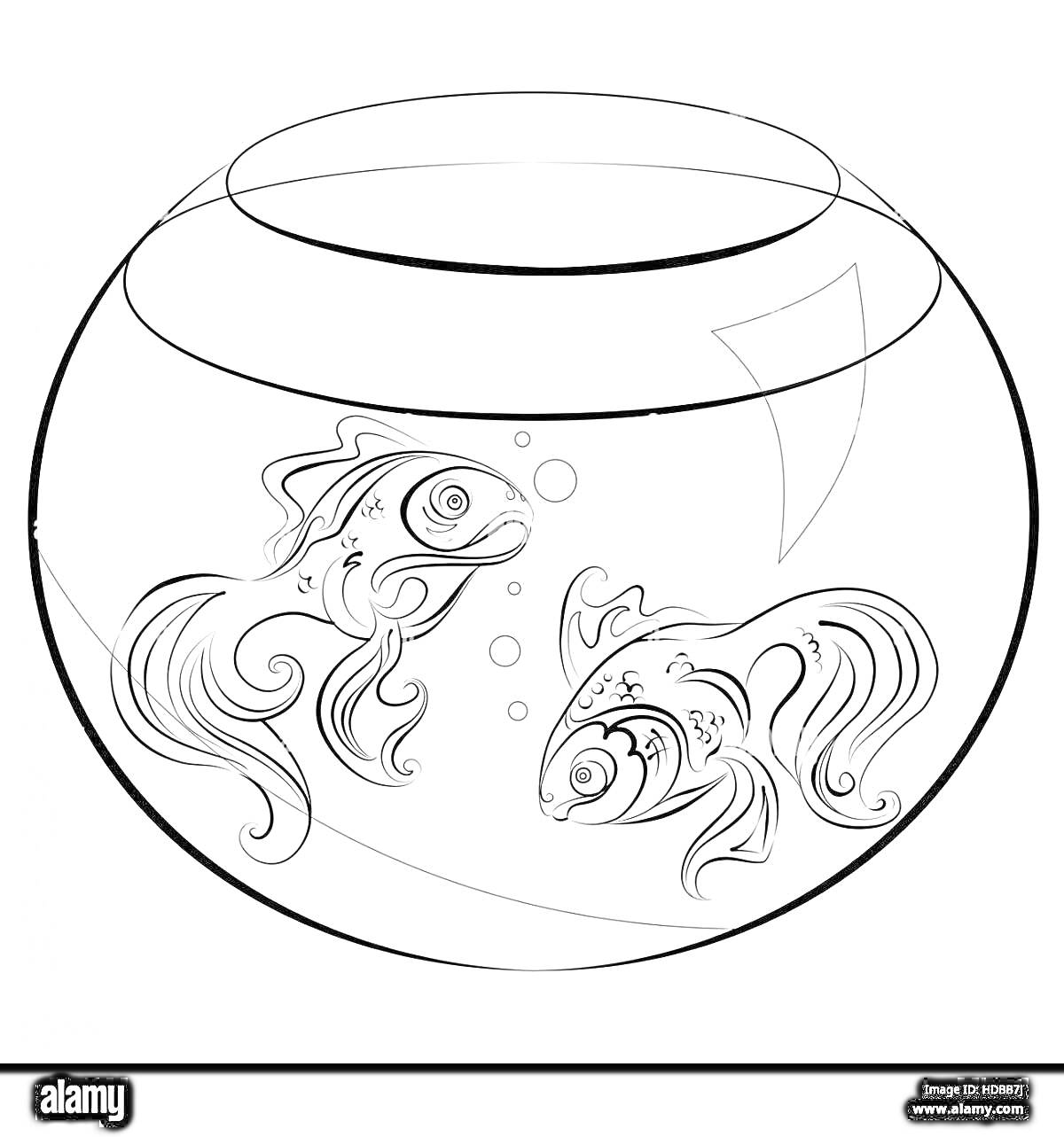 На раскраске изображено: Золотая рыбка, Аквариум, Для детей, Подводный мир