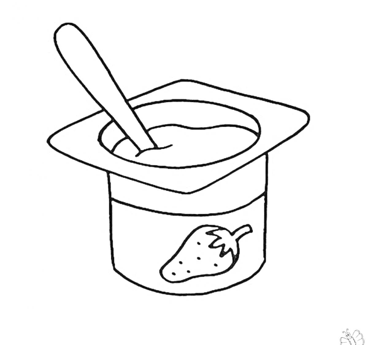 Раскраска Йогурт с клубникой и ложкой
