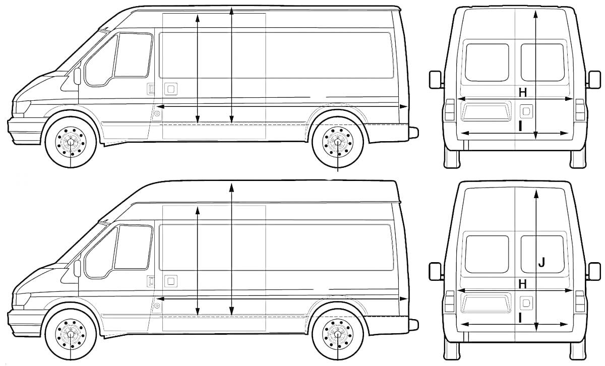 Раскраска Чертежи различных видов Ford Transit