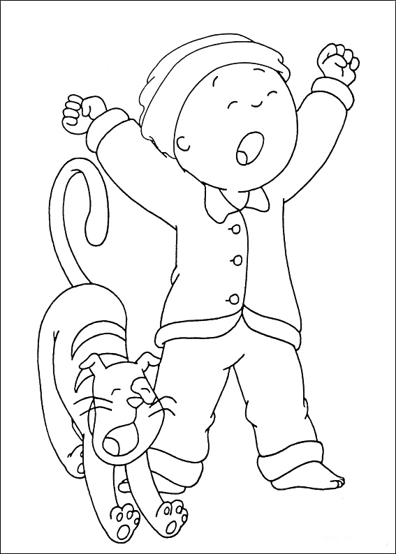 Раскраска Мальчик в пижаме и кошка