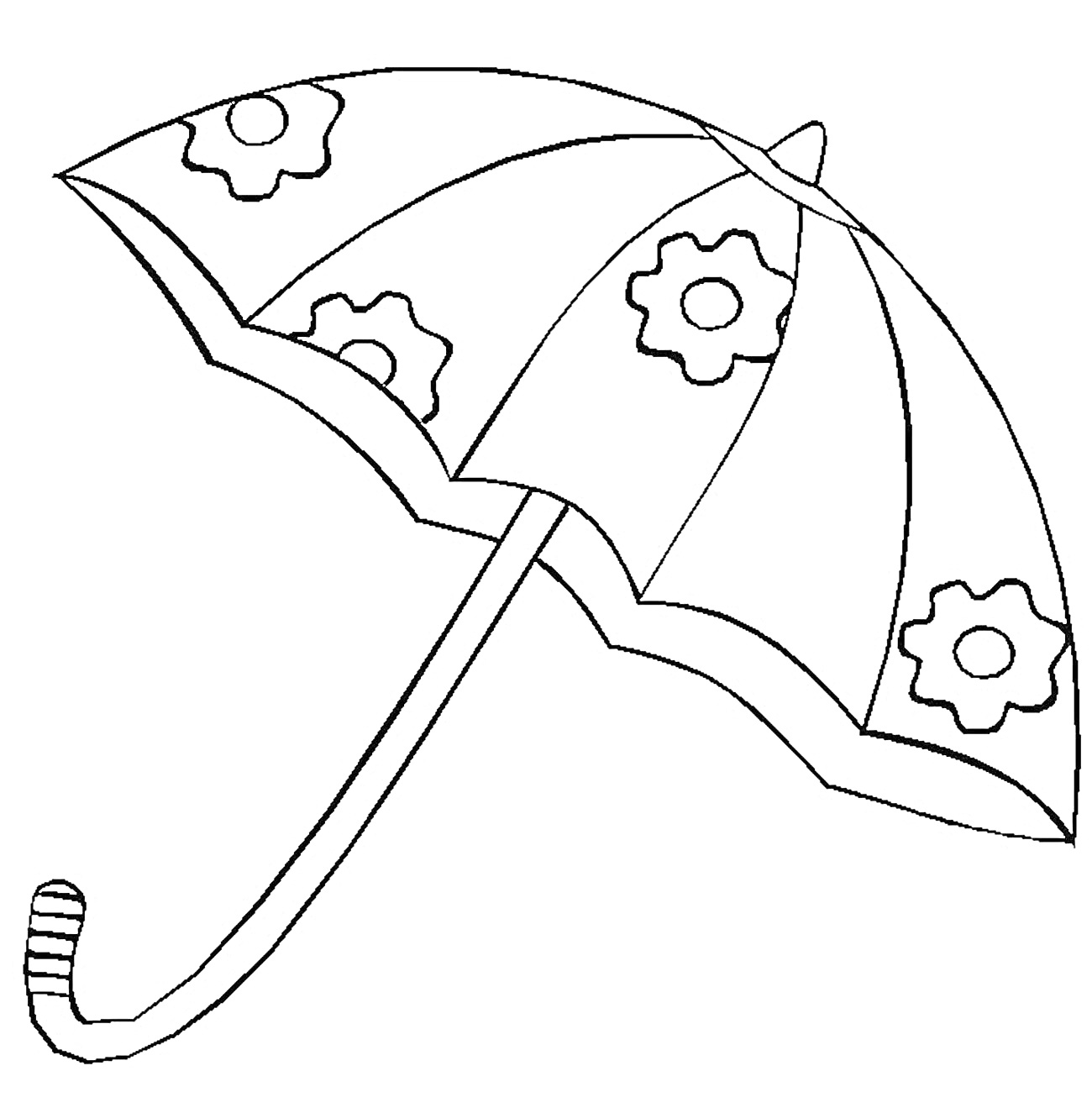 Раскраска Зонтик с узорами в виде цветочных шестеренок