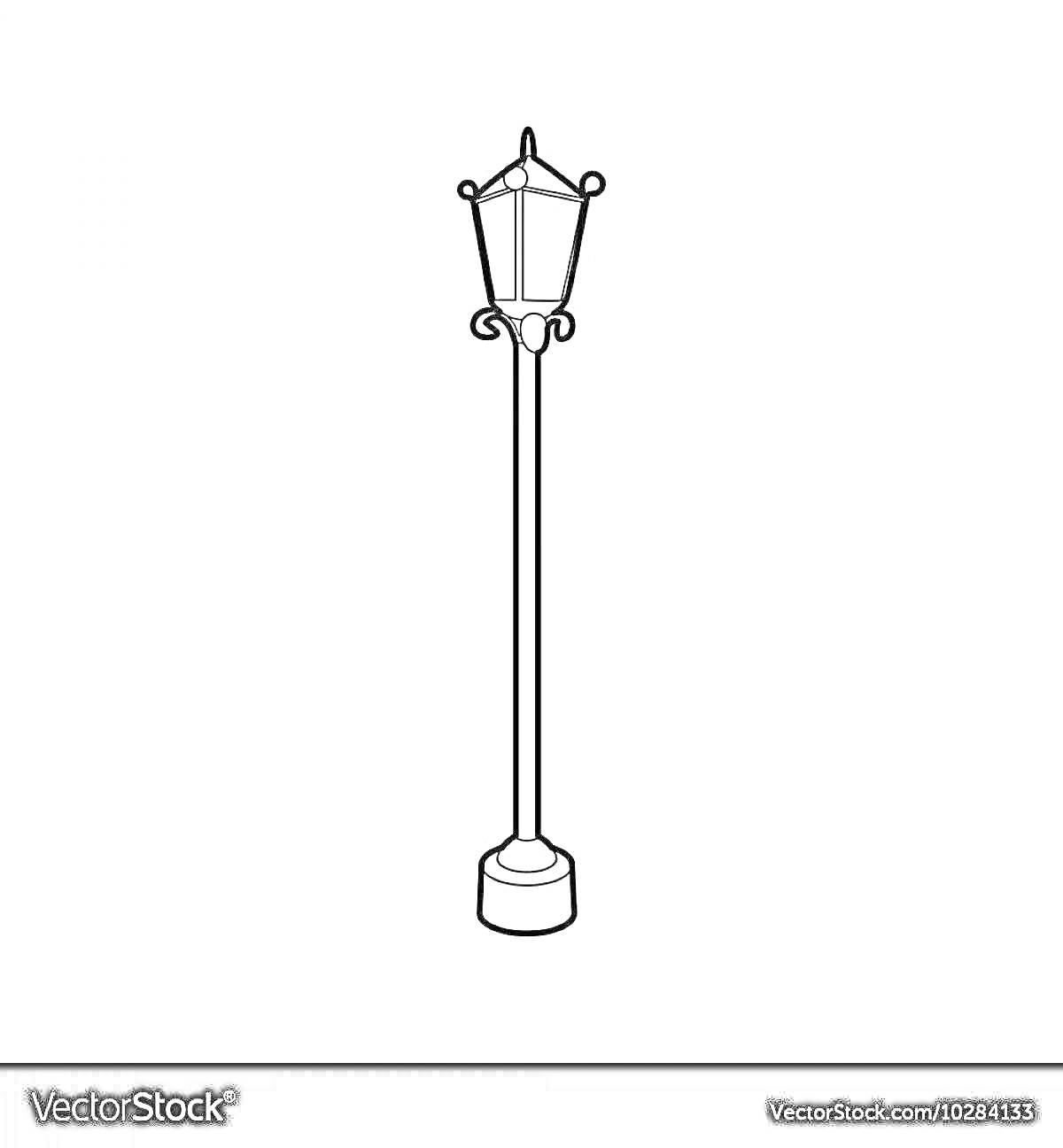Раскраска Уличный фонарь на столбе с декоративным узором