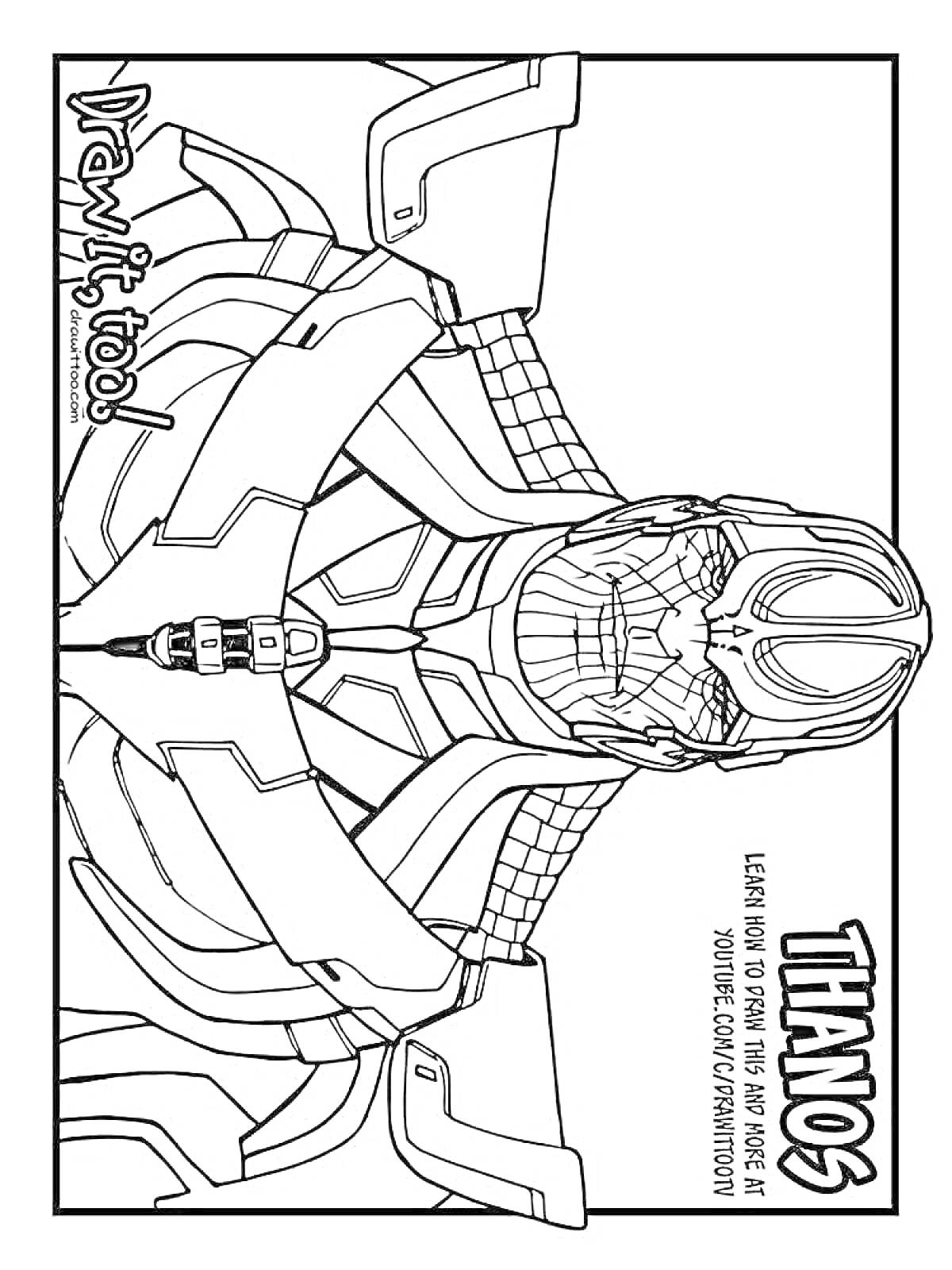Раскраска Раскраска с изображением Таноса из фильма. Обучающий текст 