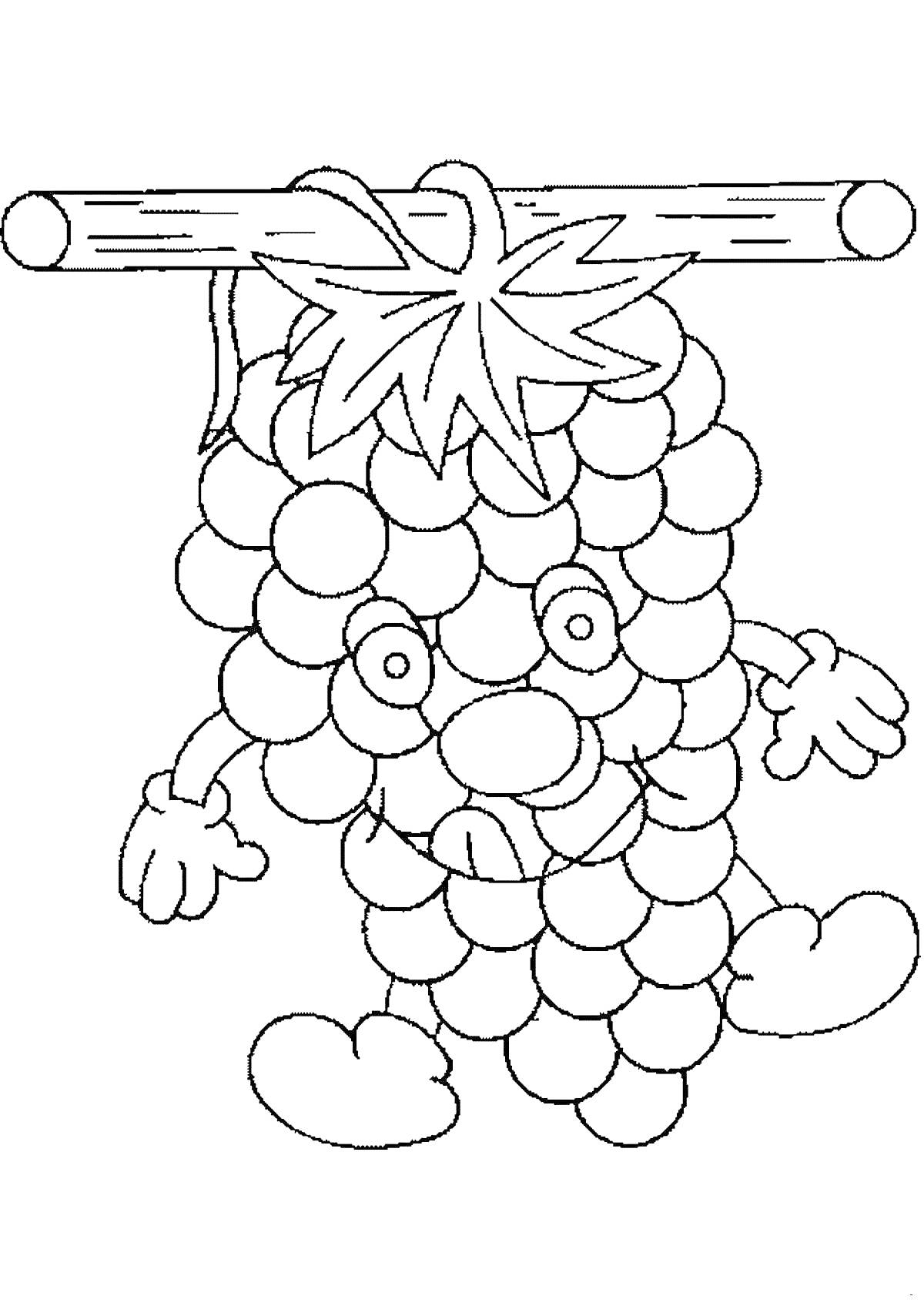 Раскраска Виноградный человечек висящий на ветке
