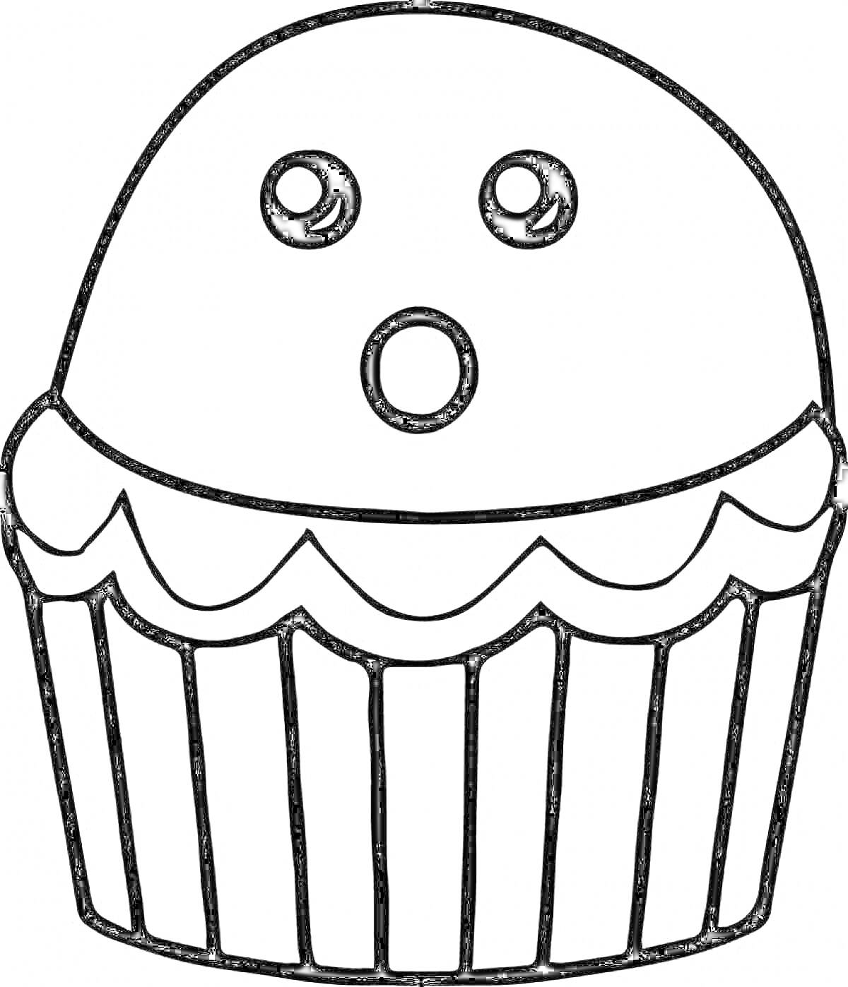 Раскраска Кекс с кремом и тремя круглыми украшениями