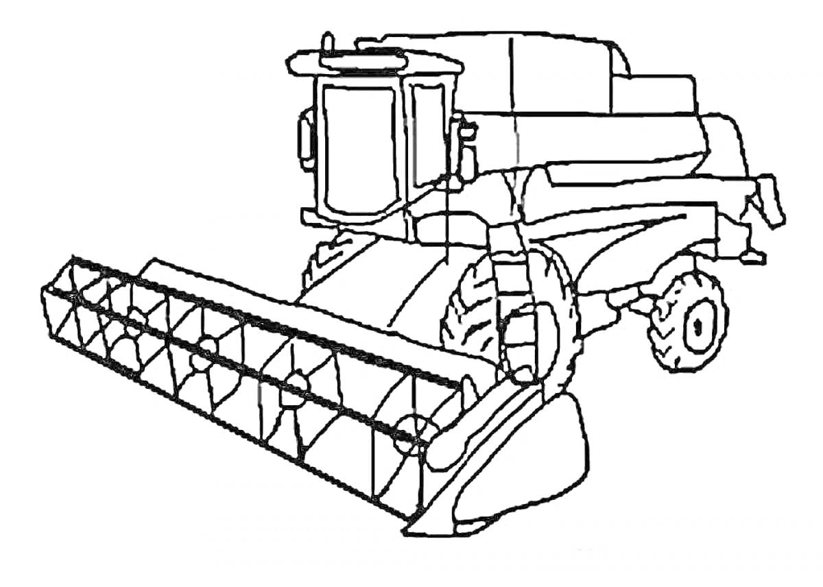 Раскраска Комбайн с кабиной, колесами и жаткой