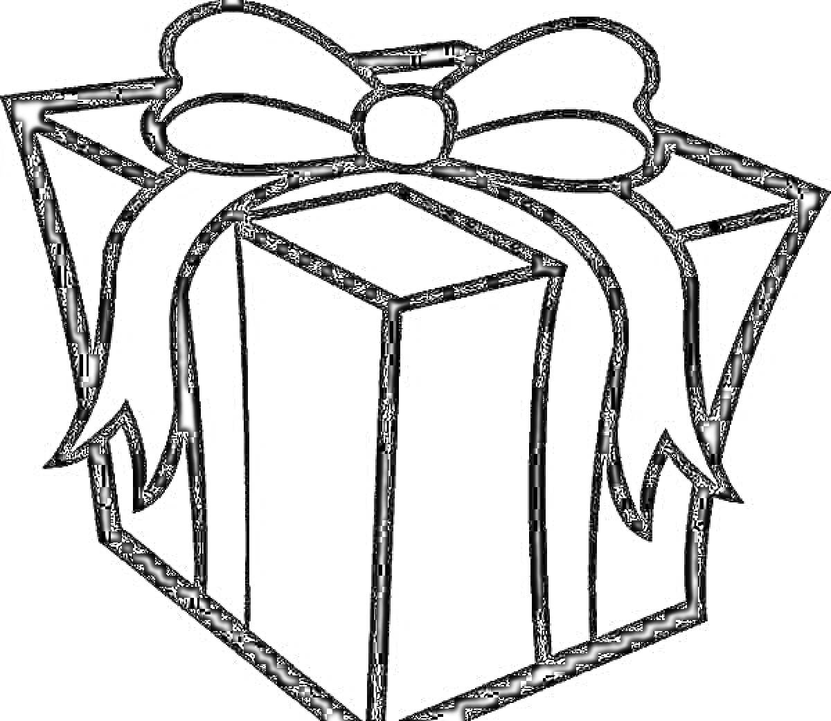 На раскраске изображено: Коробка, Бант, Для детей, Подарки