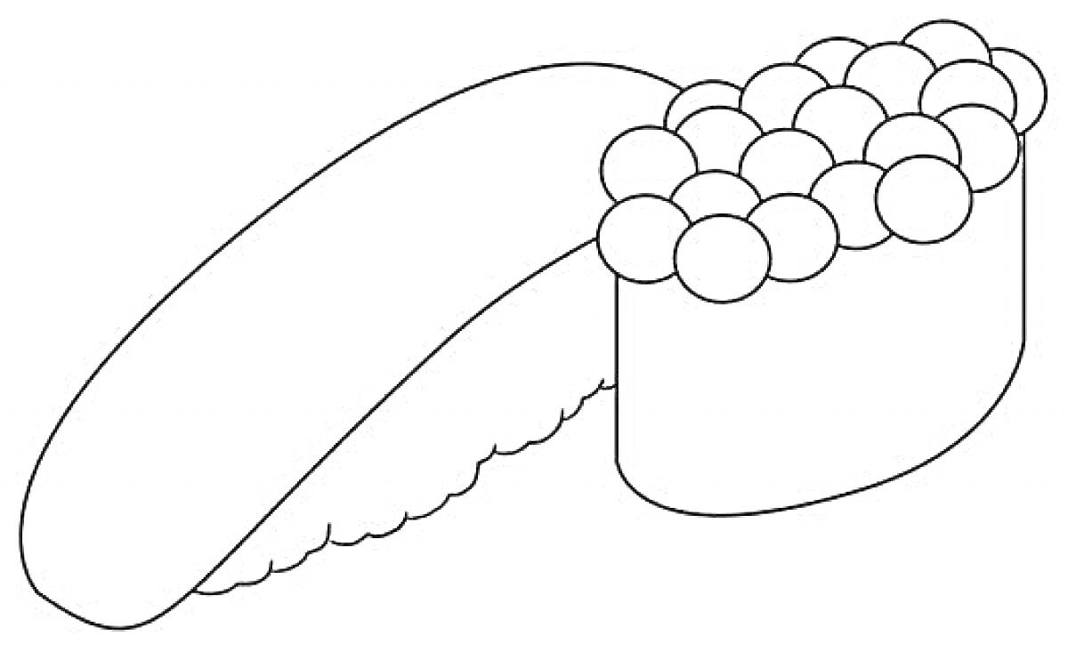 Раскраска Ролл с икрой и кусочком рыбы