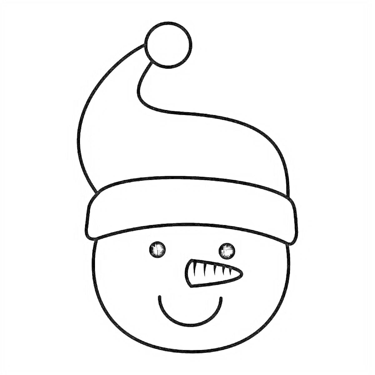 На раскраске изображено: Зимняя шапка, Морковный нос, Голова, Улыбка