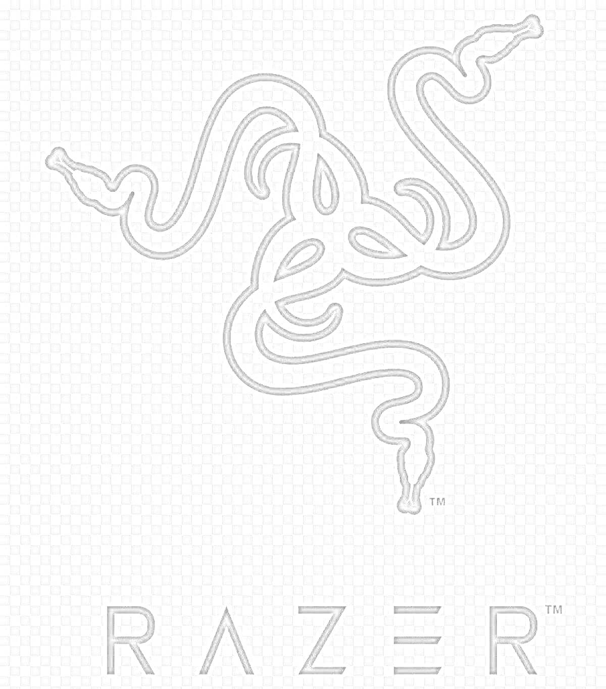 Раскраска логотип Razer с тремя переплетёнными змеями и надписью 