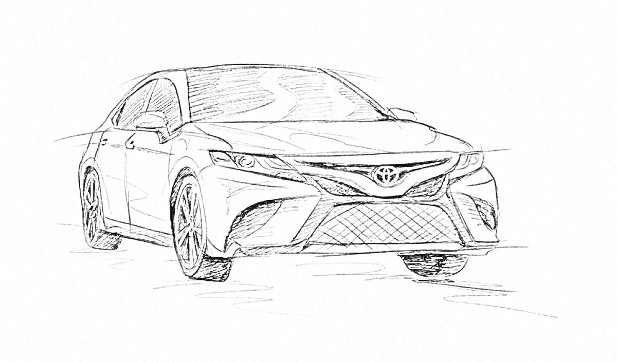 Раскраска Раскраска автомобилей - Toyota Camry, седан на дороге