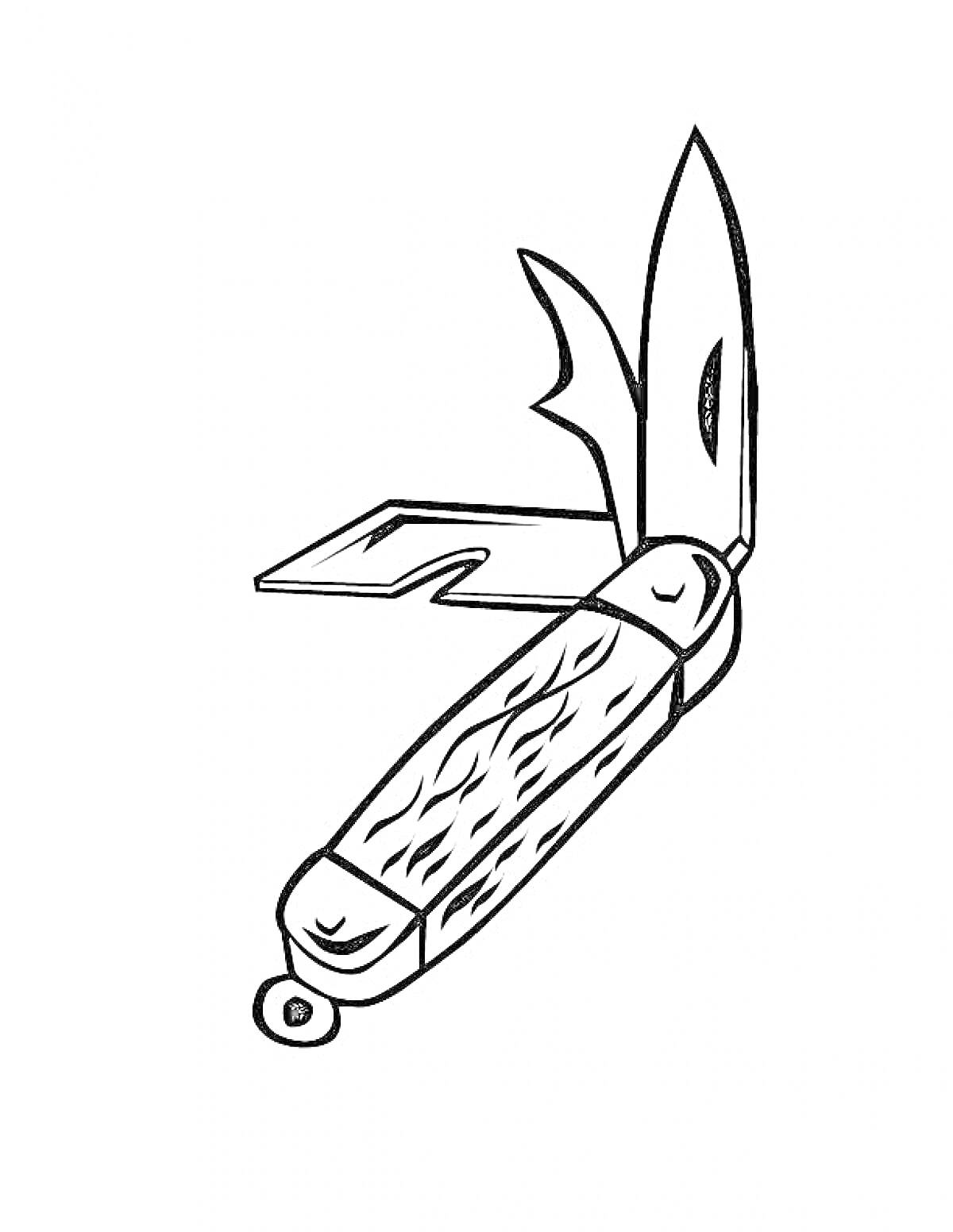На раскраске изображено: Нож, Лезвие, Складной нож, Инструмент