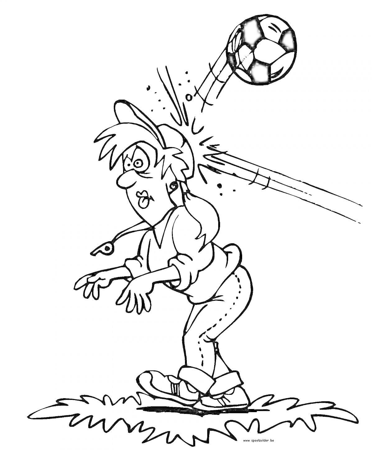 На раскраске изображено: Футбол, Человек, Удар, Спорт, Трава