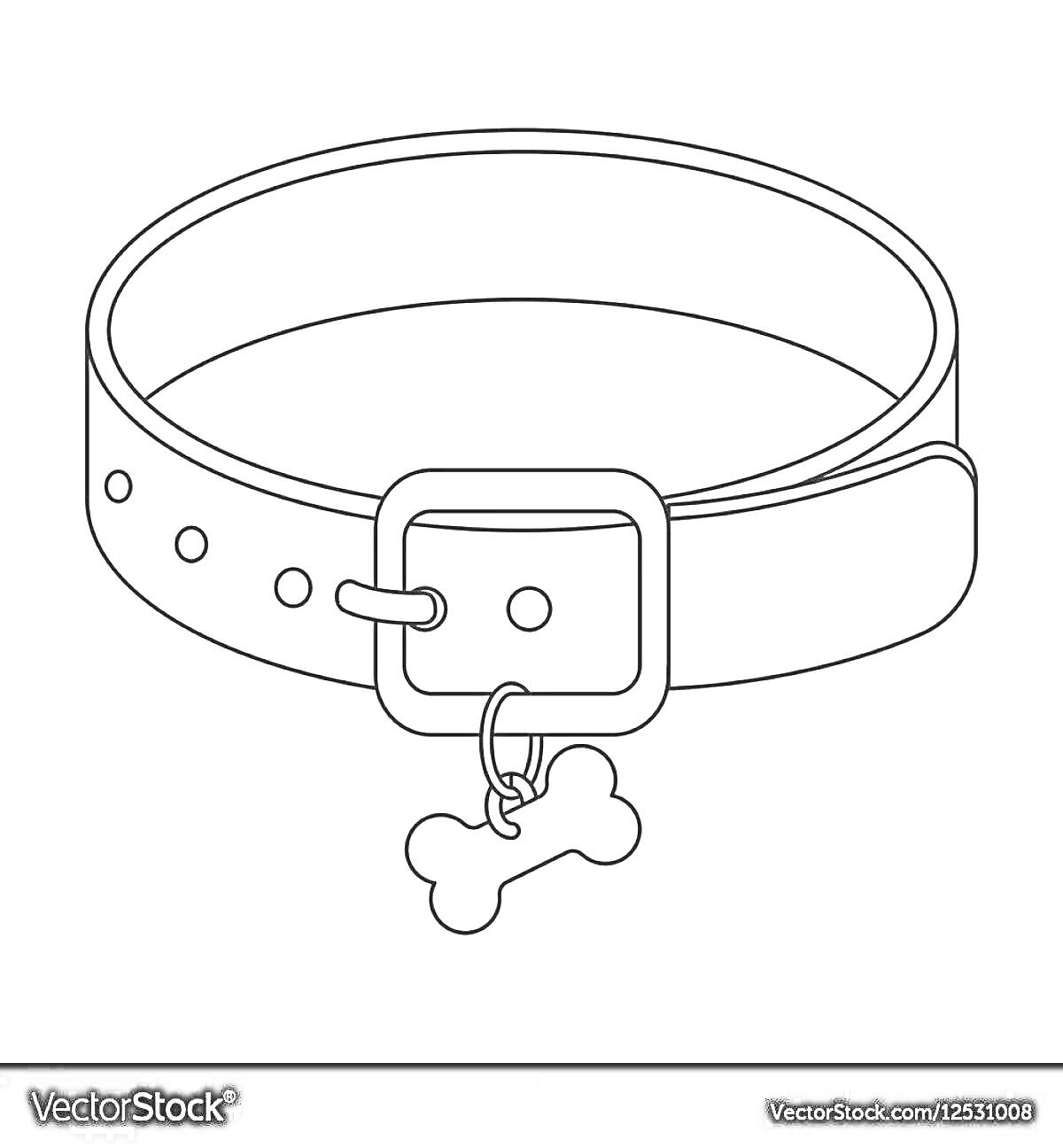 Раскраска Ошейник с пряжкой и подвеской в виде косточки для раскрашивания