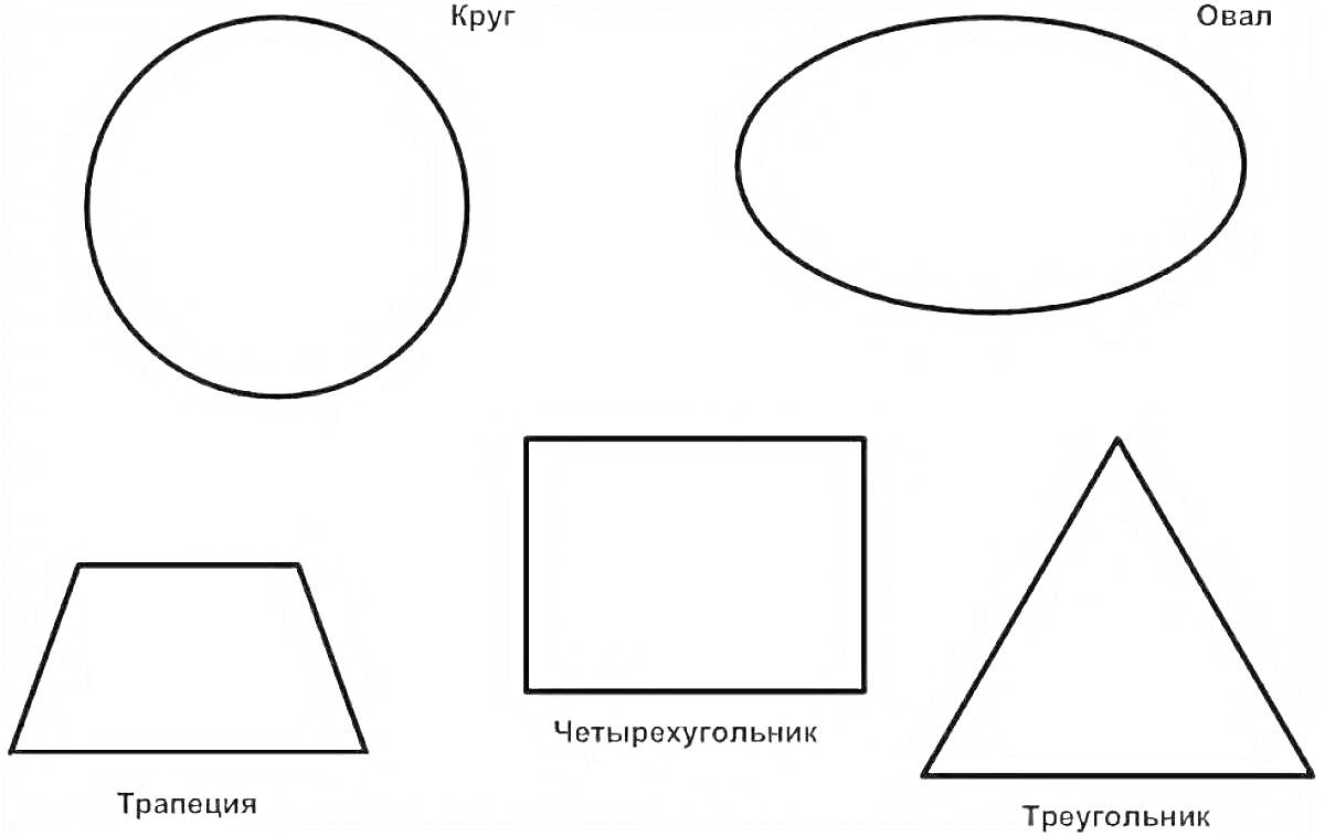 На раскраске изображено: Овал, Трапеция, Геометрические фигуры