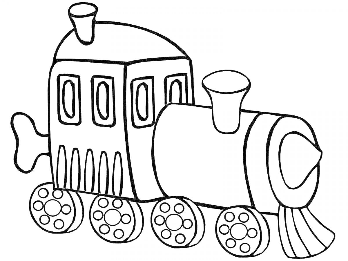 На раскраске изображено: Паровоз, Вагоны, Колёса, Поезд