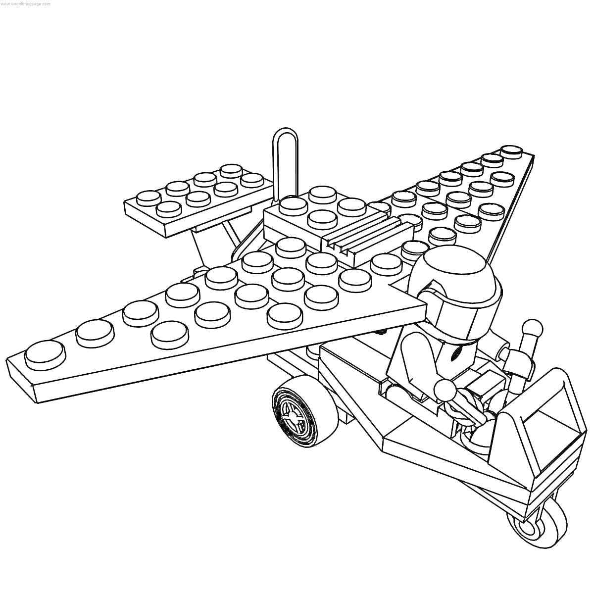 Раскраска Лего самолет с пилотом