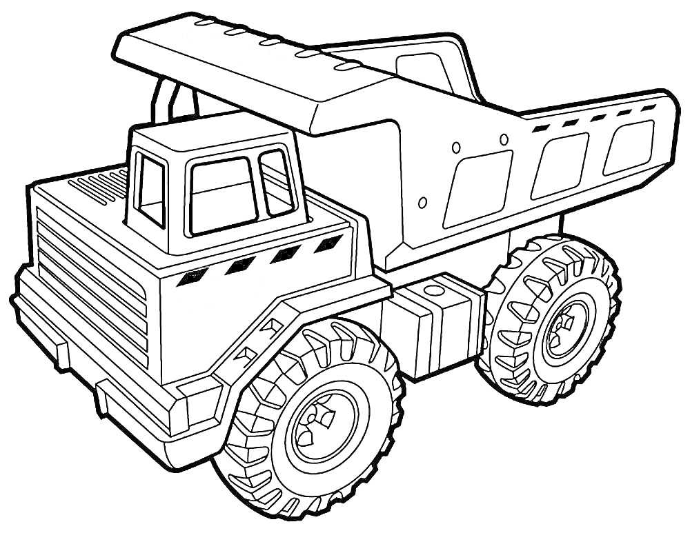 Раскраска Самосвал с открытым кузовом и массивными шинами
