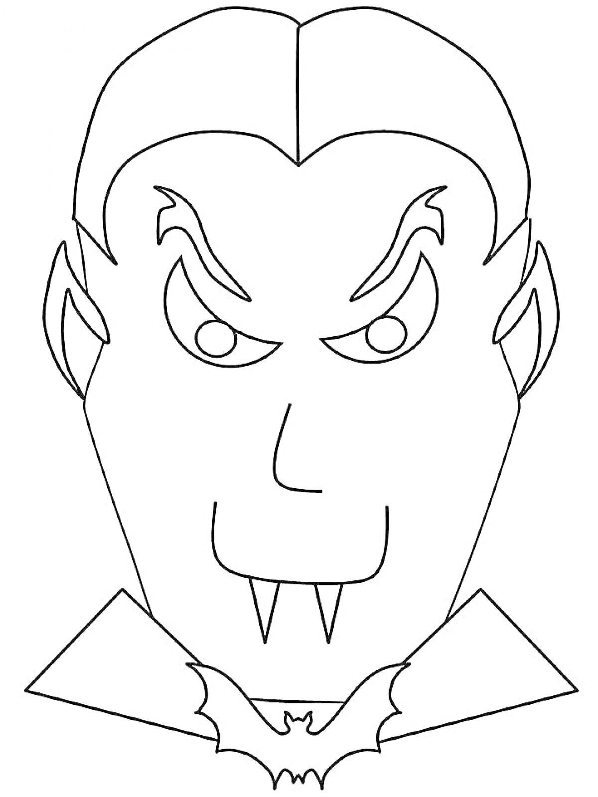 На раскраске изображено: Вампир, Уши, Клыки, Летучая мышь