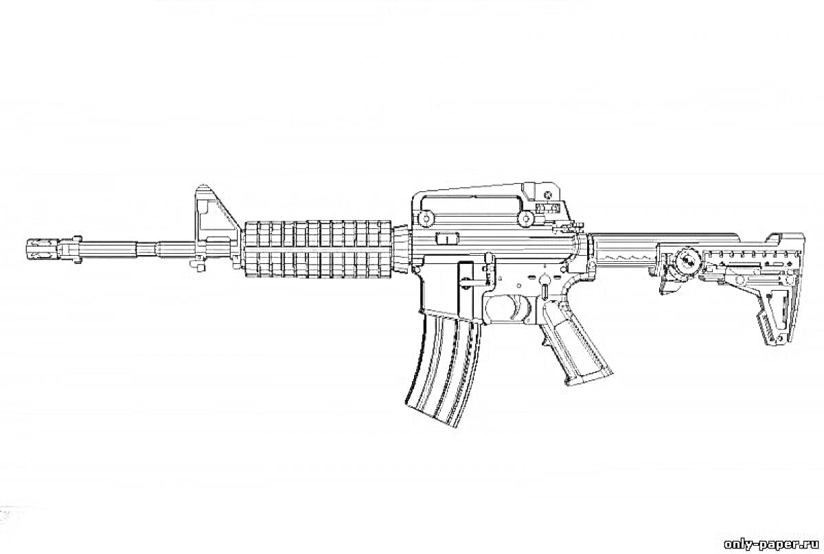 Раскраска Раскраска M4 с оптическим прицелом, телескопическим прикладом и магазином