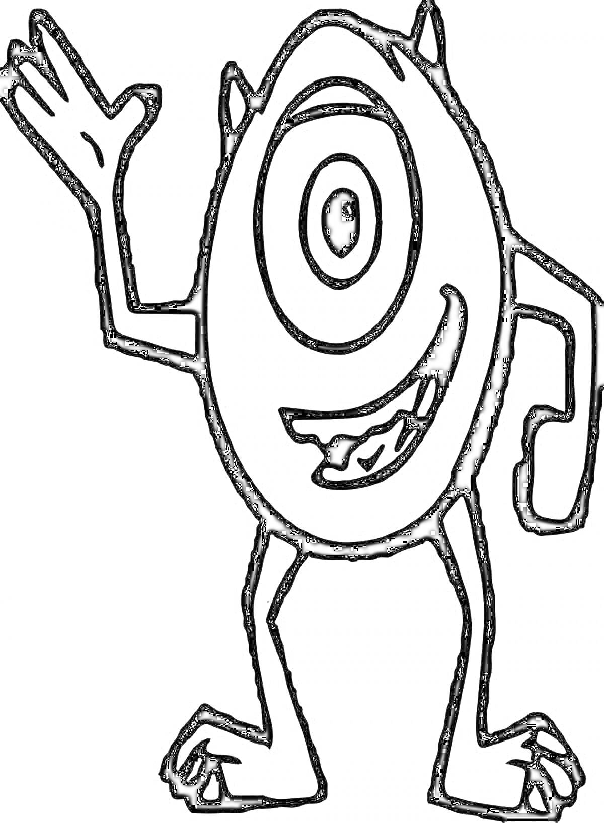 Раскраска Инопланетянин с одним глазом, поднимающий руку