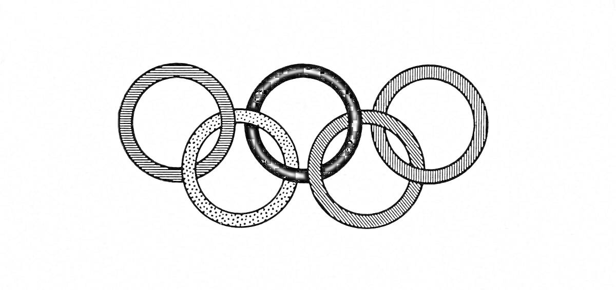 Раскраска Олимпийские кольца в черно-белом варианте для раскрашивания, на белом фоне