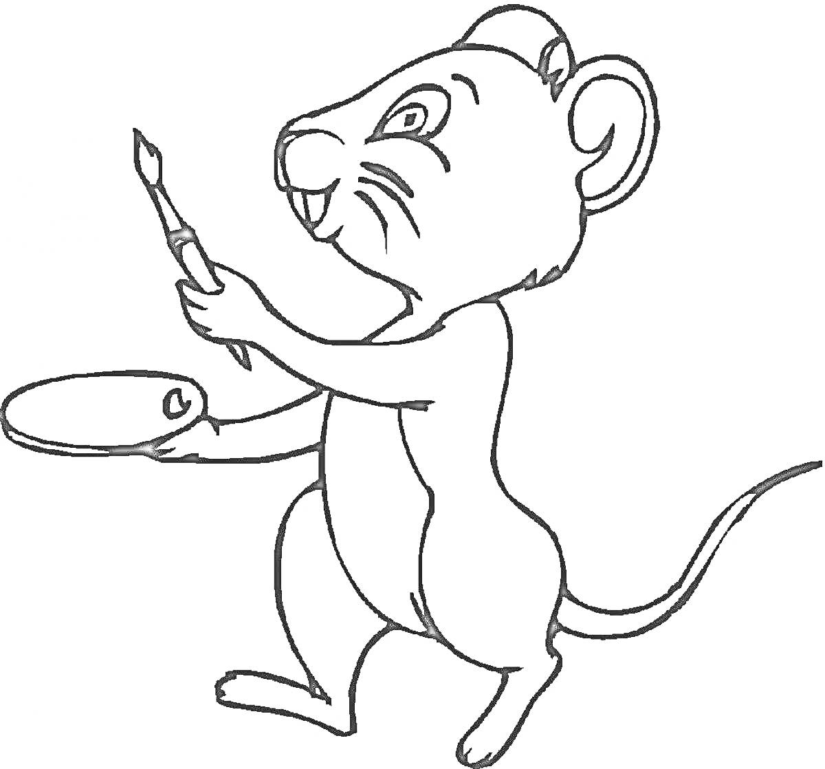 Раскраска Мышка с кисточкой и палитрой