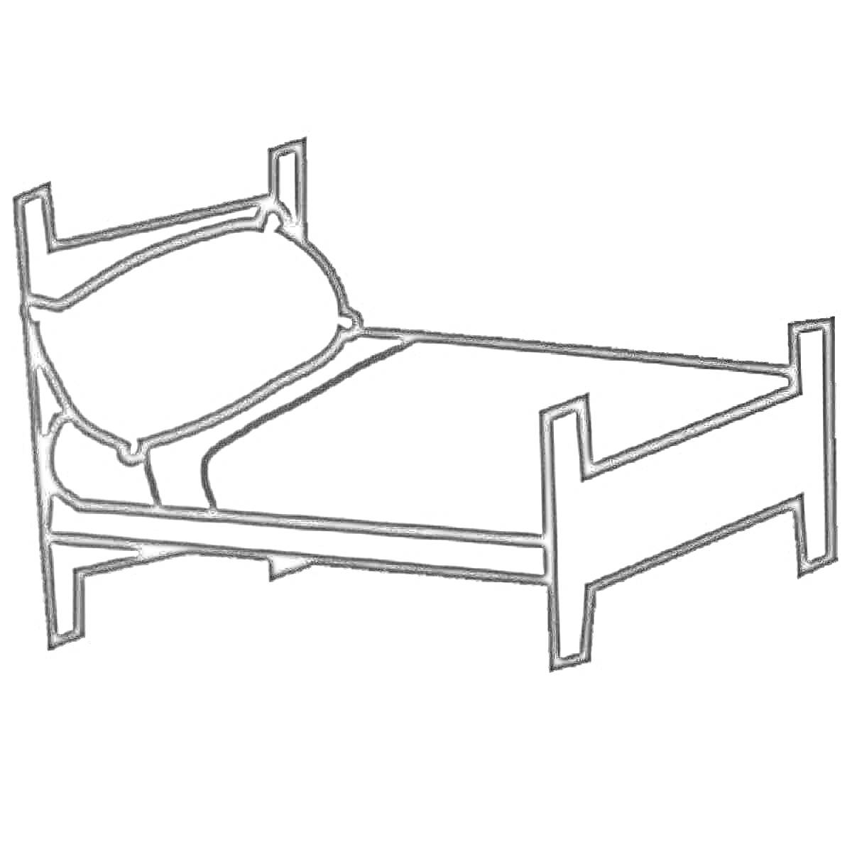 Раскраска Детская кровать с подушкой и одеялом