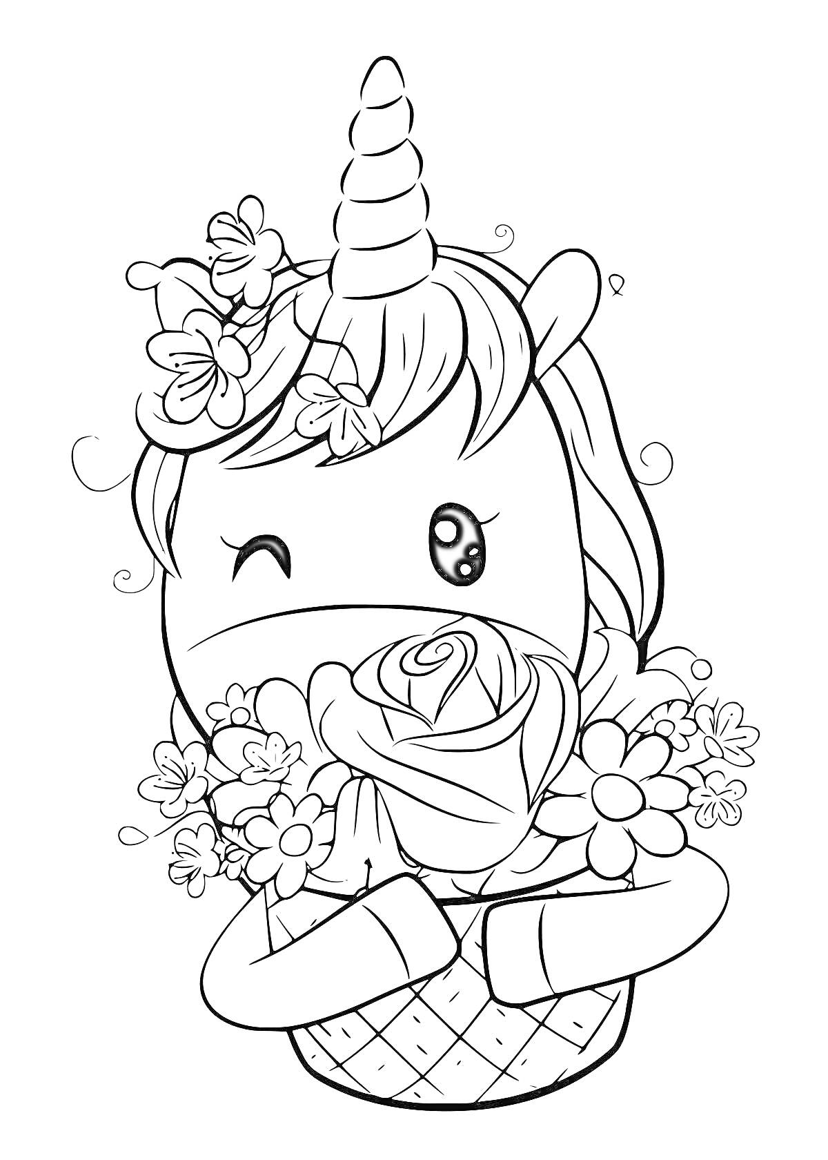 Раскраска Единорог с цветами