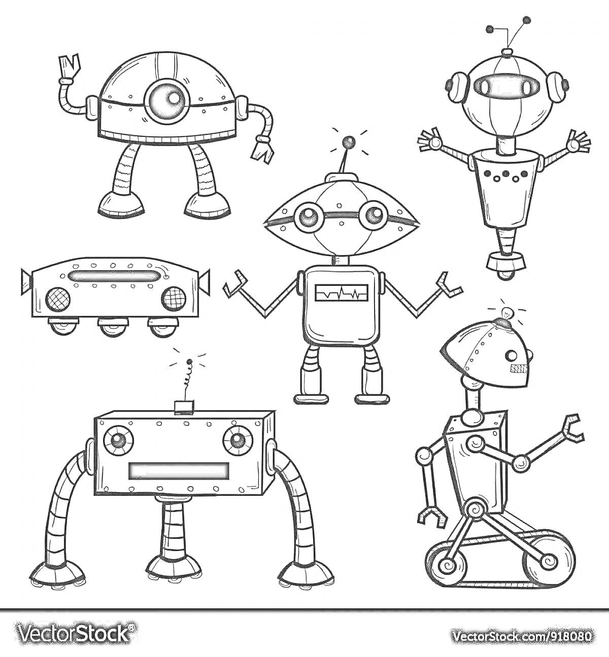 На раскраске изображено: Робот, Учитель, Самолетик, Творчество, Механика