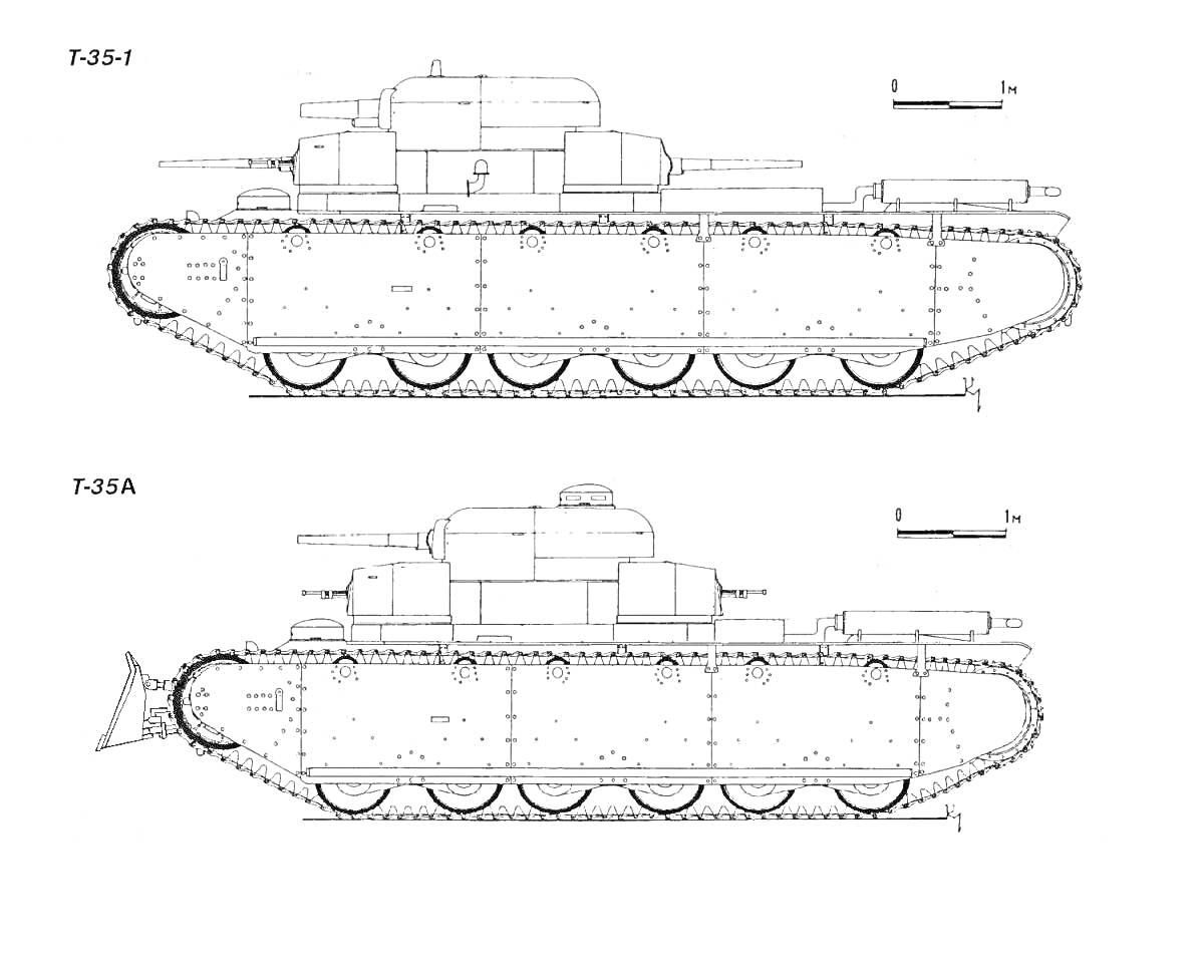 Раскраска Т-35-1 и Т-35А - черно-белые чертежи танков