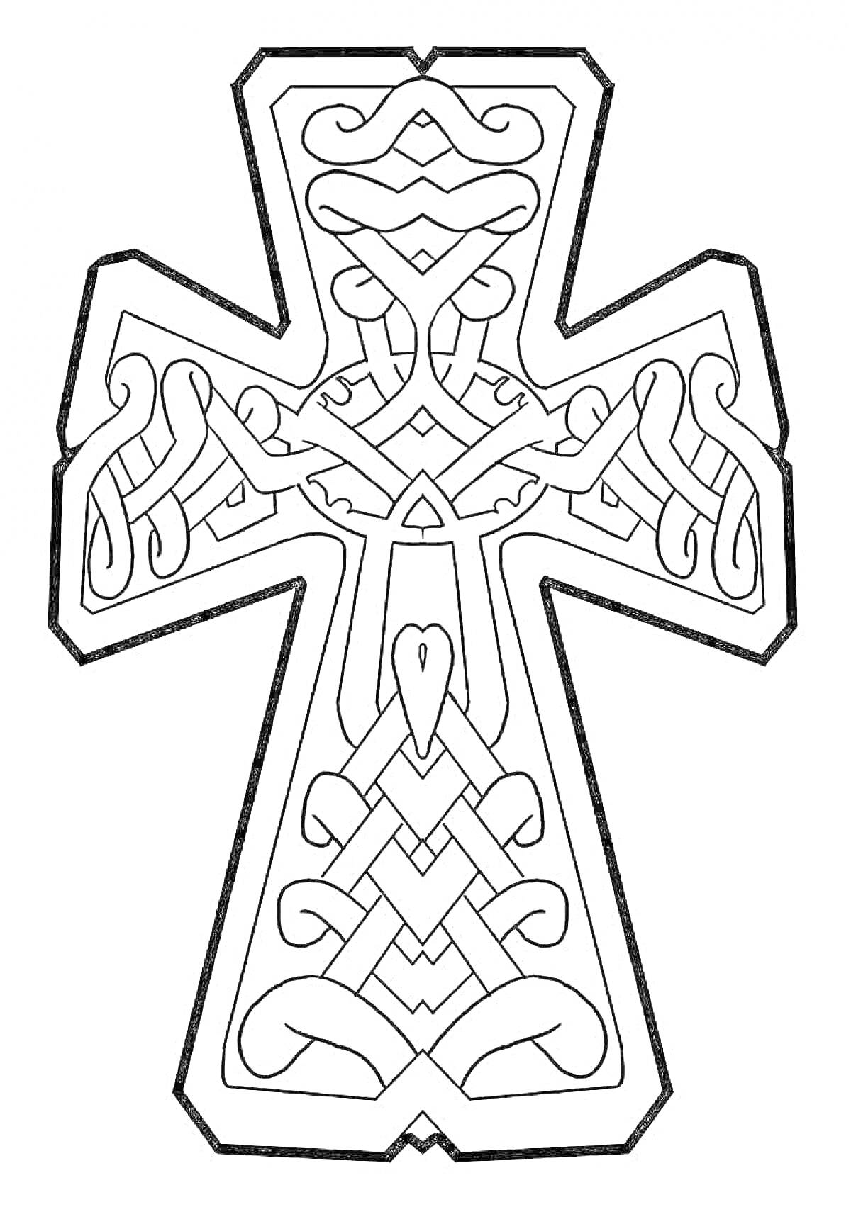 Раскраска Крест с узорами, раскраска с детализированным орнаментом