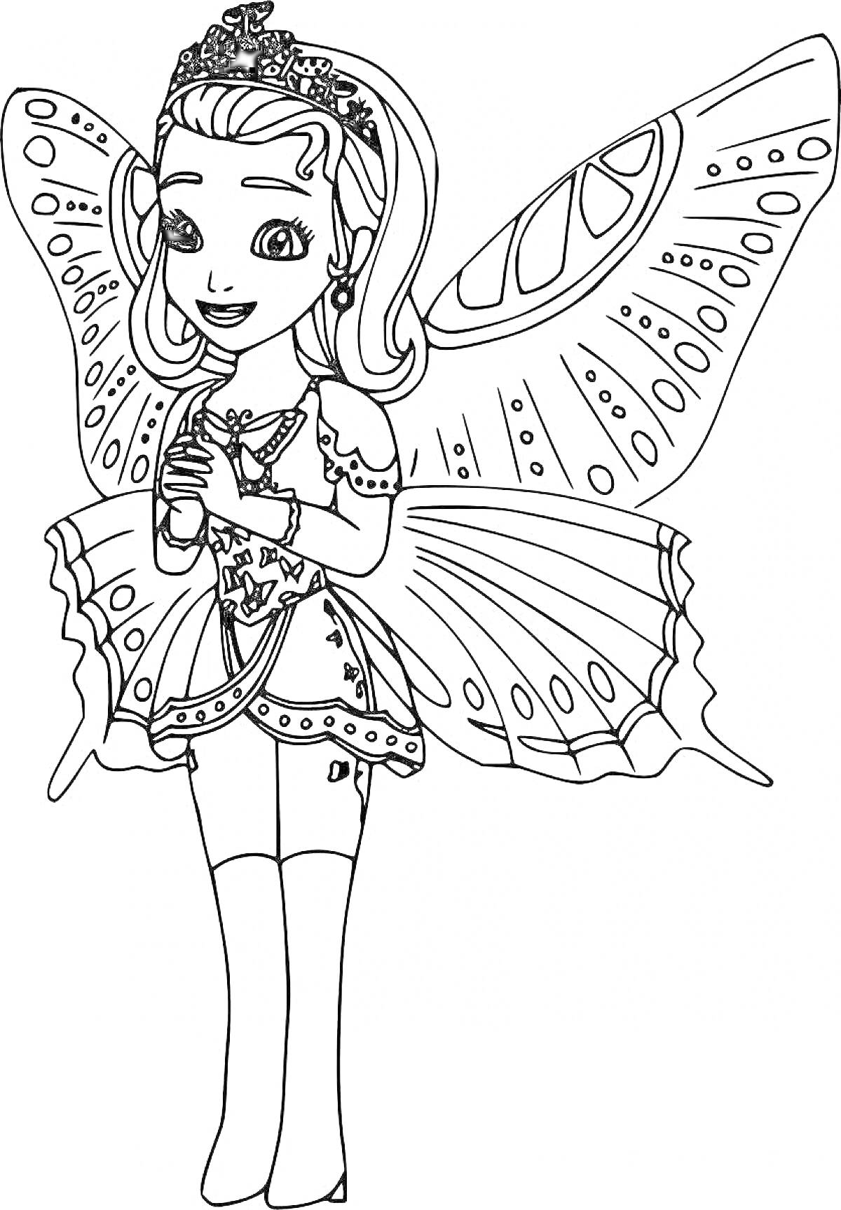 Раскраска Принцесса-фея с крыльями и короной