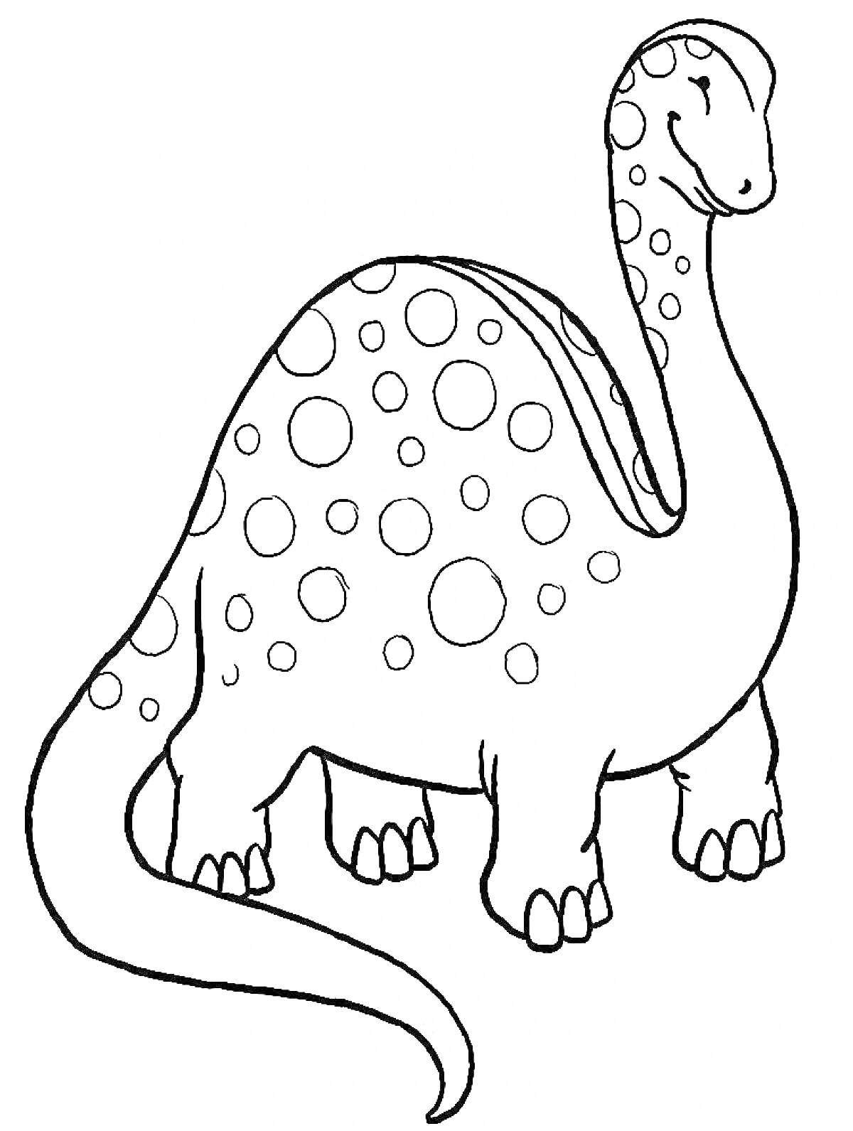 На раскраске изображено: Динозавр, Длинная шея, Пятна, Для детей, Животные, Древние животные