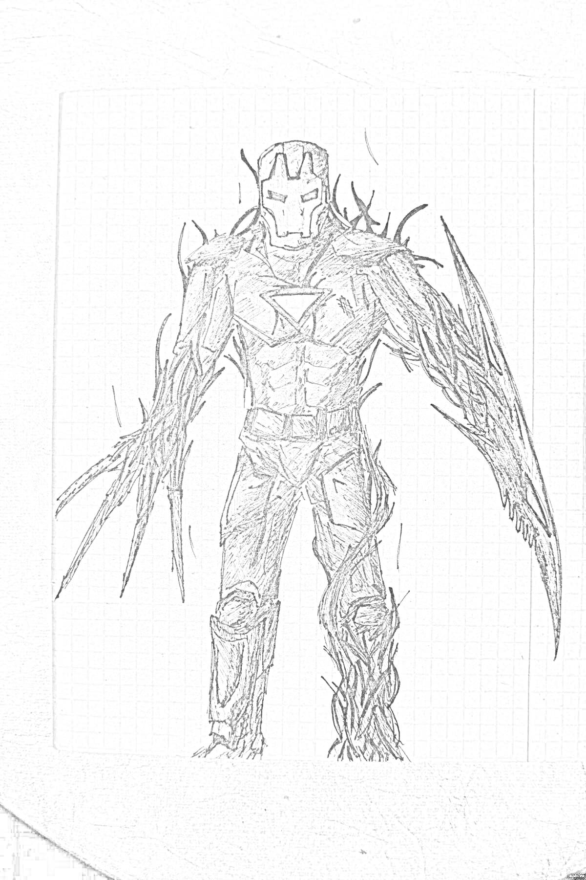 Раскраска Человек в костюме с элементами брони и острых отростков (Прототип 1006)