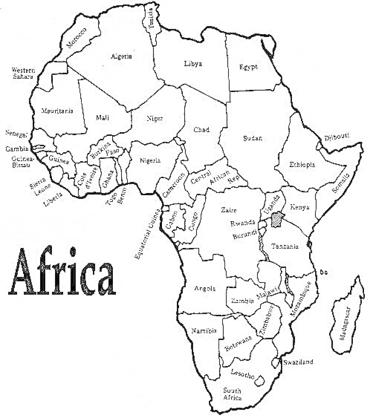 На раскраске изображено: Африка, Карта, География