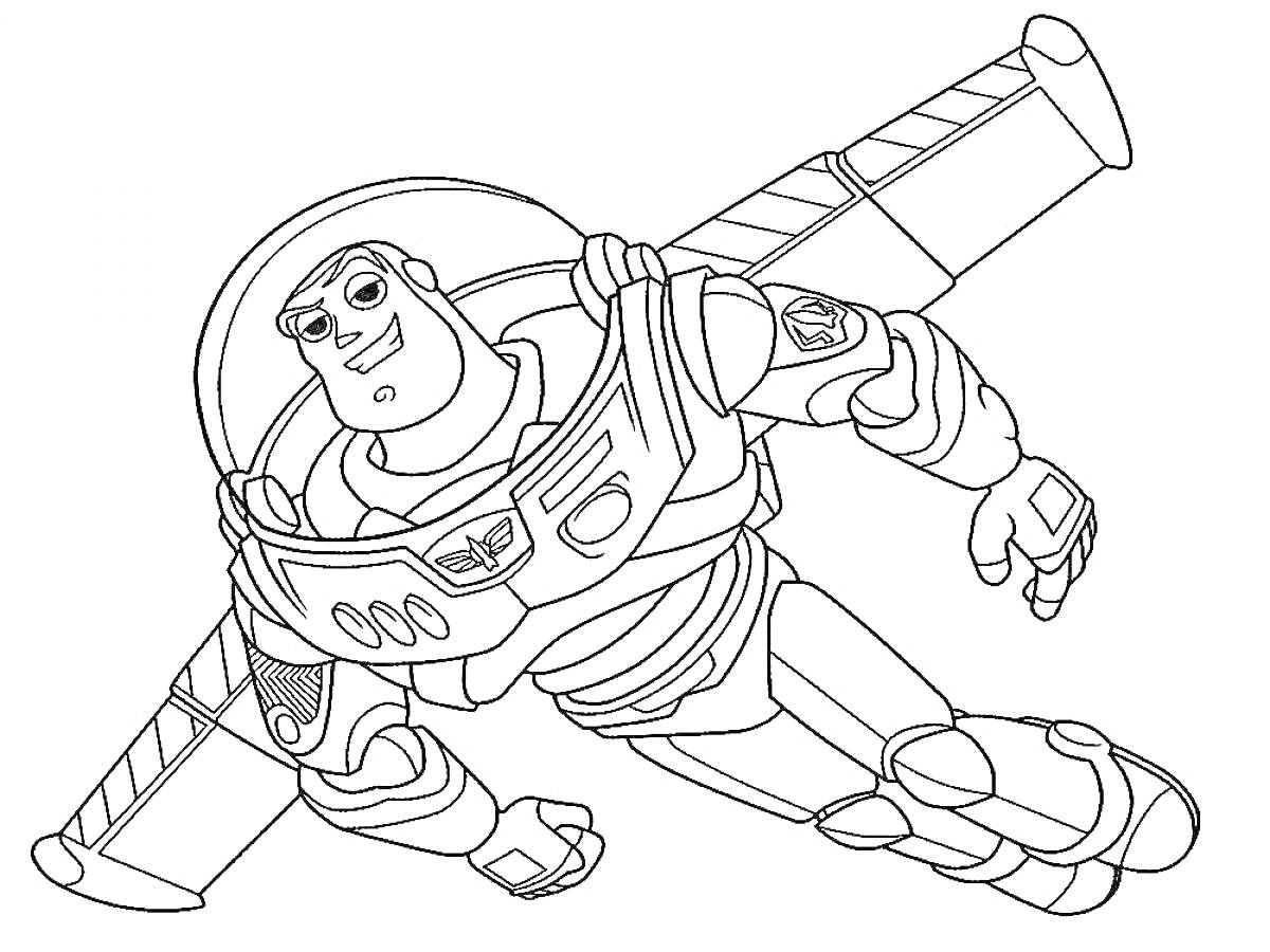 Раскраска Космонавт с крыльями в полете