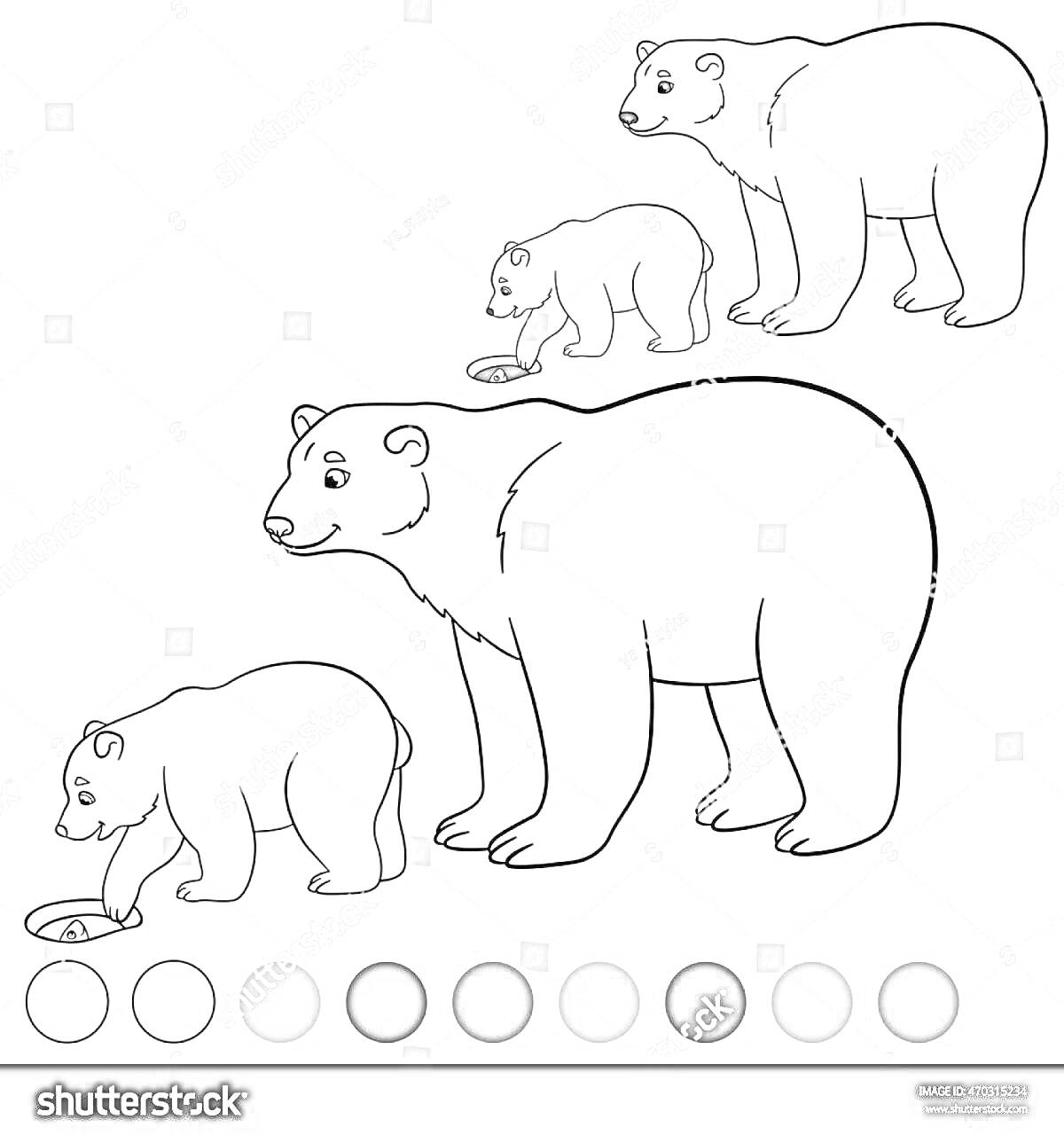 На раскраске изображено: Животные, Север, Рыба, Полярные медведи