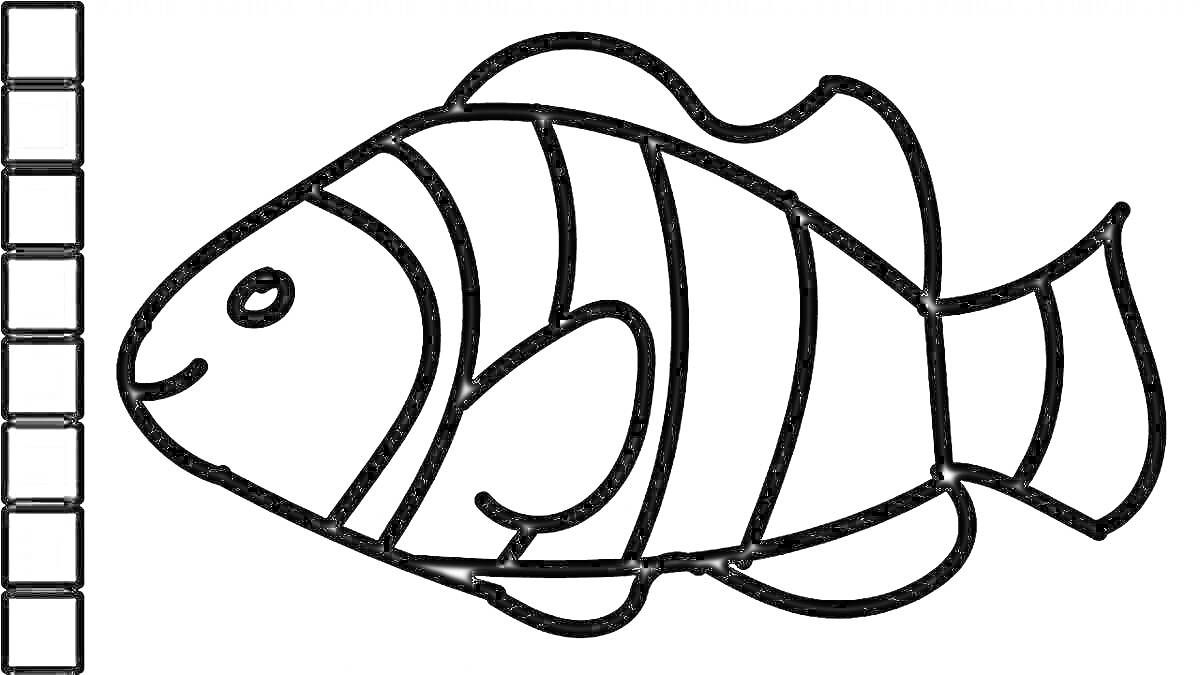 Раскраска Раскраска с улыбающейся рыбкой и шкалой оттенков