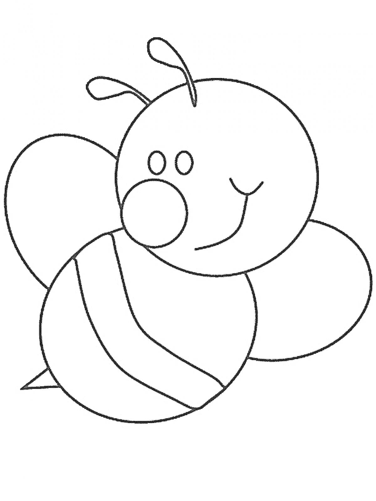 Раскраска Пчела с полосками, усиками и крыльями