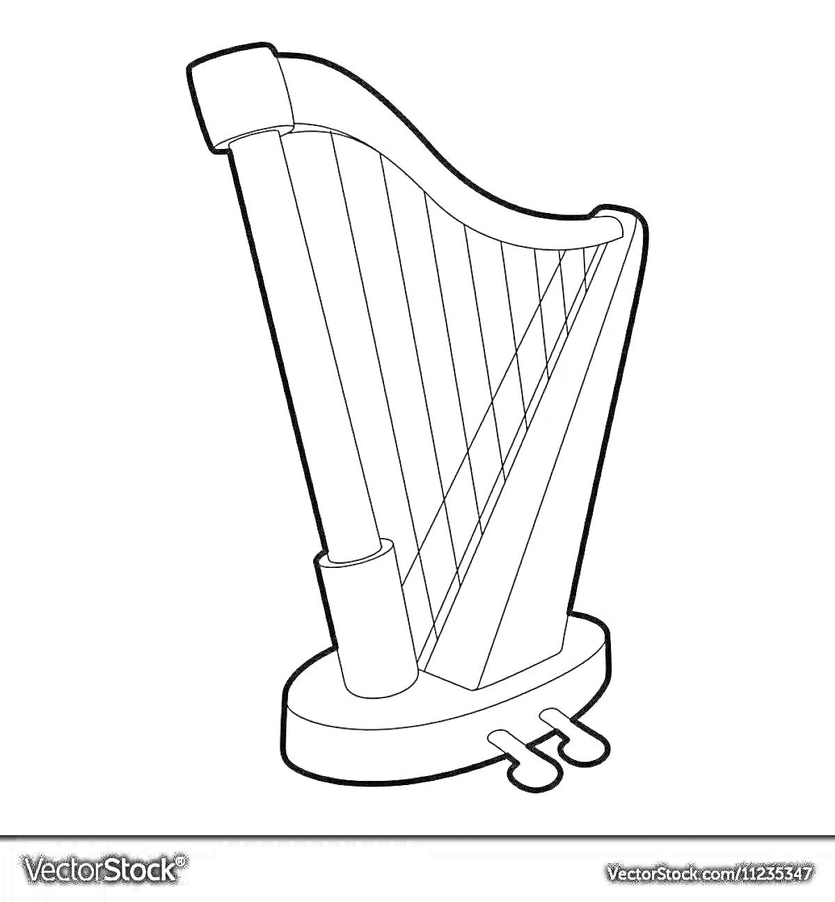 Раскраска Контурная раскраска арфы с педалями