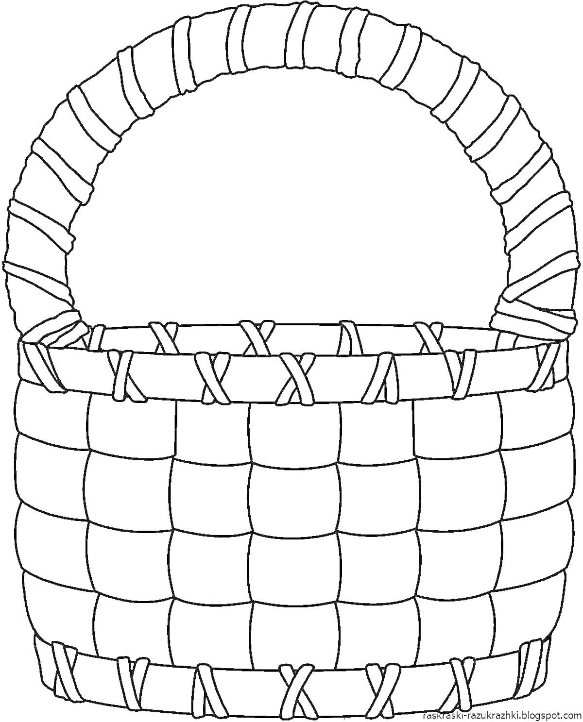 Раскраска корзина с плетением и ручкой
