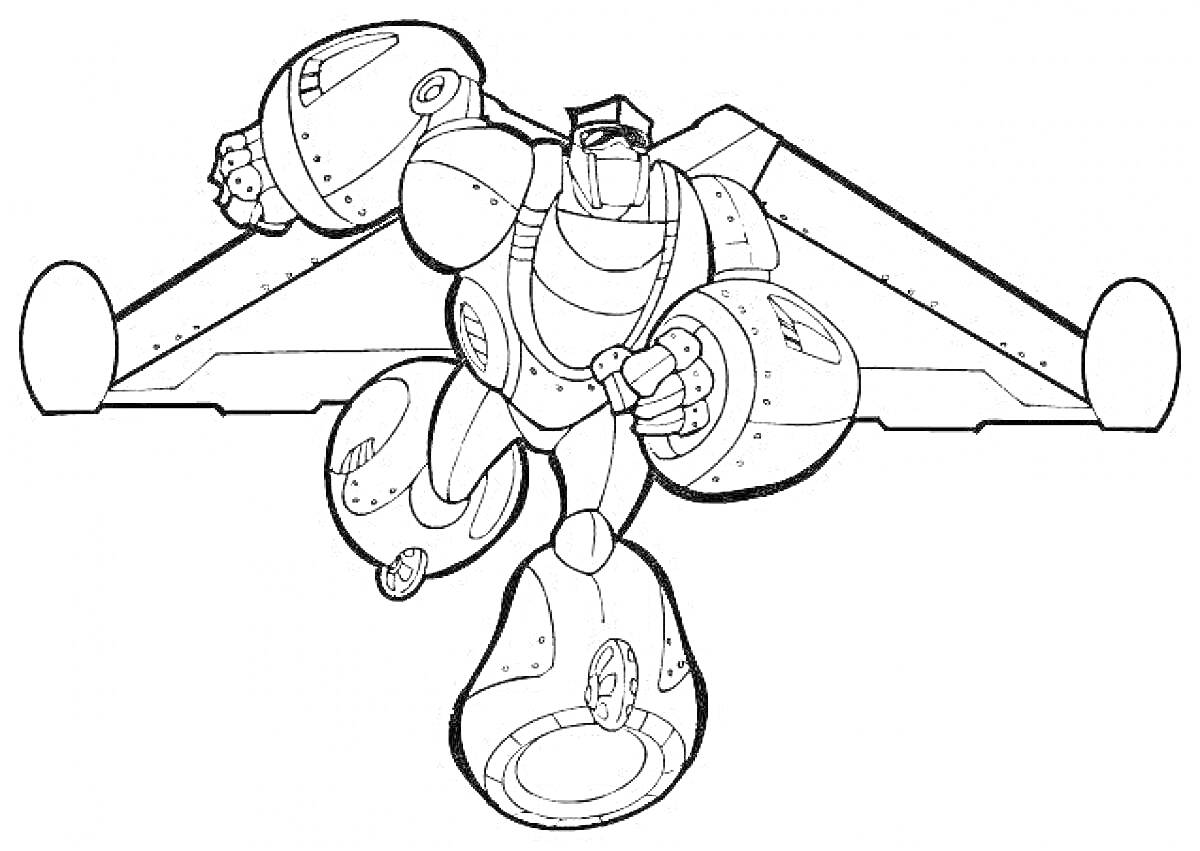 Раскраска Робот с большими кулаками и реактивными двигателями на спине
