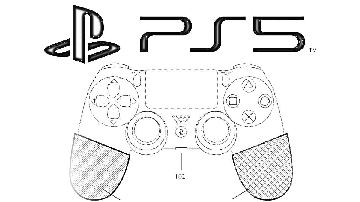 Раскраска Рисунок раскраски логотипа PlayStation 5 с чертежом геймпада DualSense