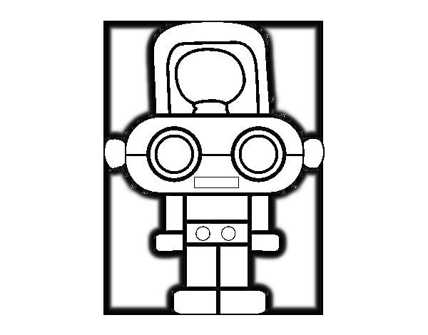 Робот с большими круглыми глазами и антенной, в шлеме и с кнопками на туловище