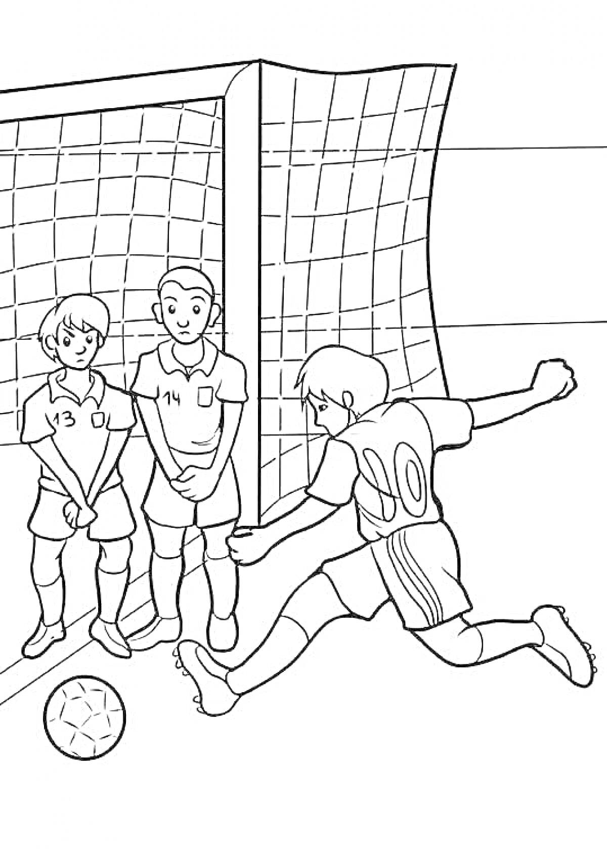На раскраске изображено: Футбол, Спорт, Ворота, Футбольная форма