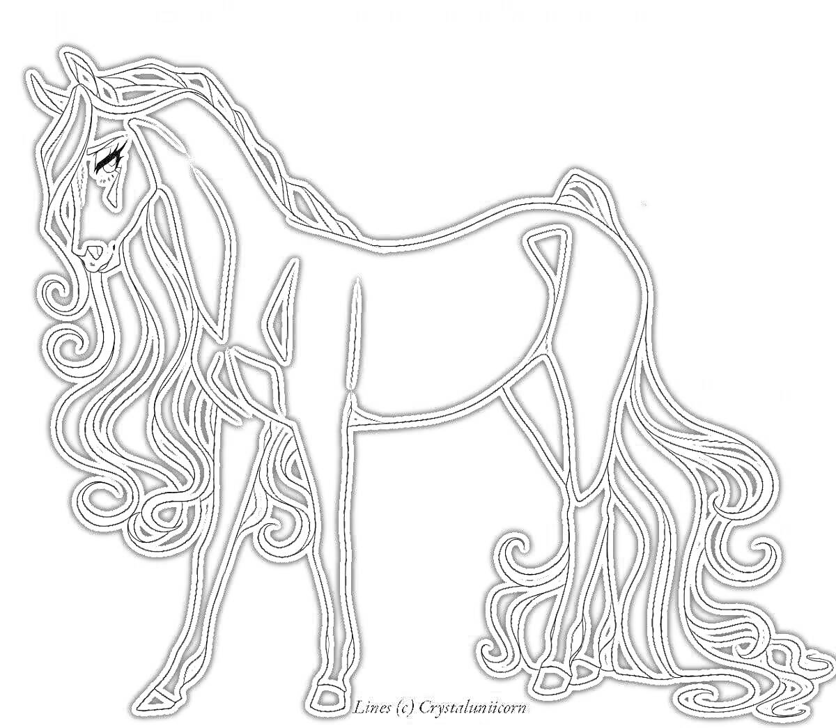 На раскраске изображено: Лошадь, Спирит, Грива, Хвост
