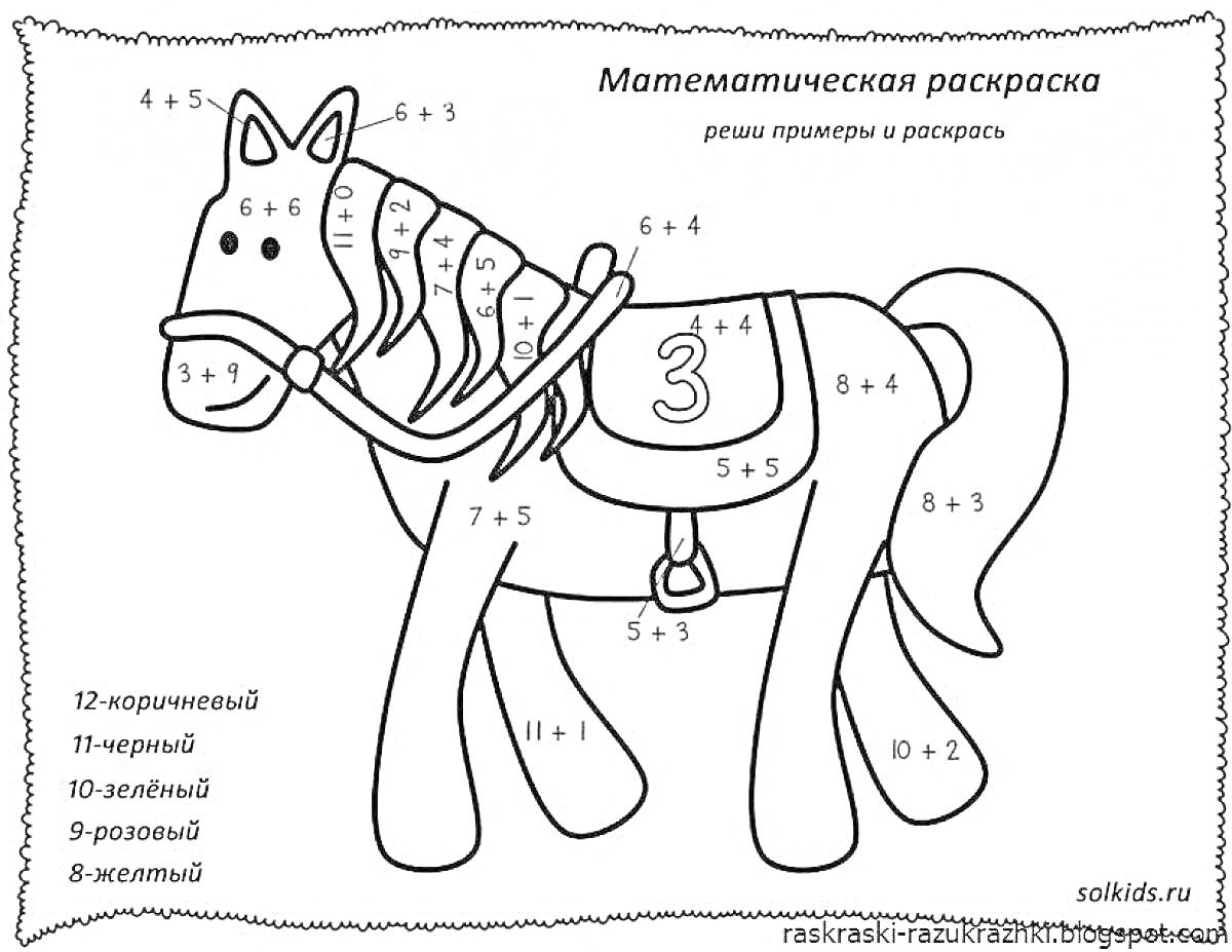 На раскраске изображено: Математические примеры, Учимся считать