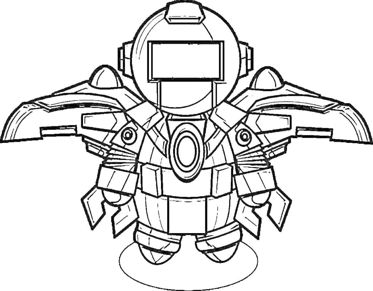 Раскраска Робот с крыльями и шлемом